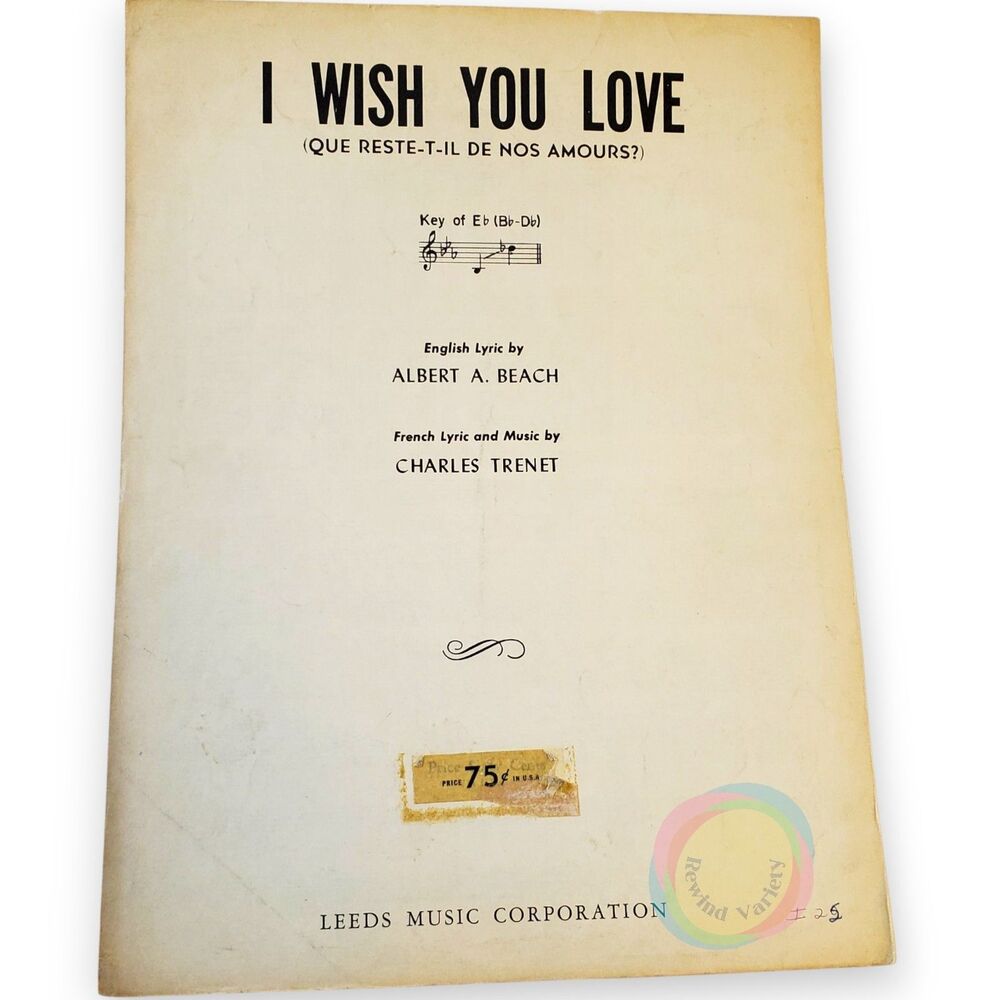 Vintage Sheet Music I Wish You Love Charles Trenet 1956 Jazz Standard